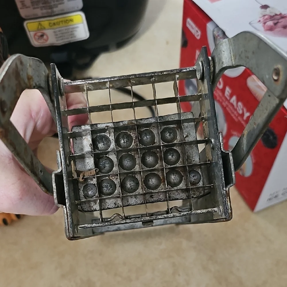 Vintage Metal Potato Cutter with Green Handle